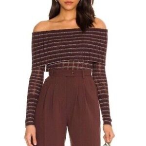 Free People Snowbunny Girlfriend Ribbed Off Shoulder Top